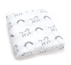 (70% Bamboo, 30% Organic Cotton) Classic Unicorn Rainbow Swaddle