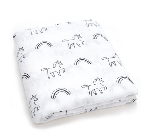 (70% Bamboo, 30% Organic Cotton) Classic Unicorn Rainbow Swaddle