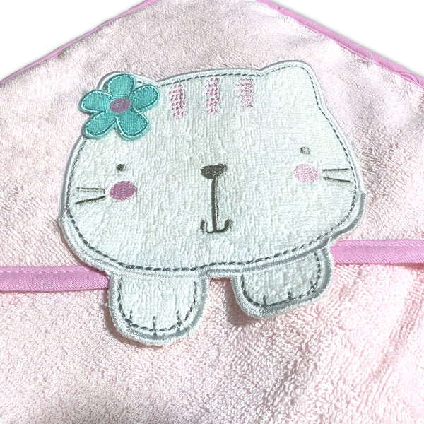 Organic Cotton Hooded Bath Towel and Washcloth Set - Baby Pink Kitty