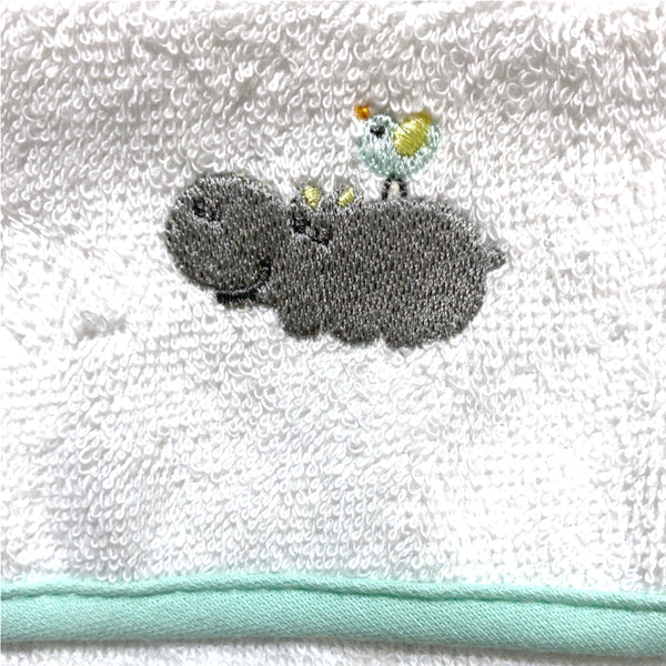 Organic Cotton Hooded Bath Towel and Washcloth Set - Green Hippo