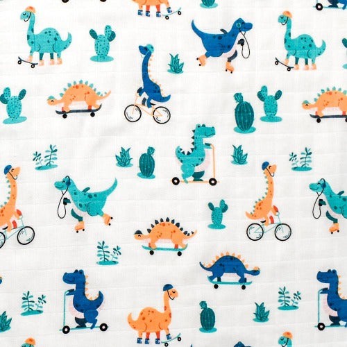 (70% Bamboo 30% Cotton) Dino-on-Wheels Swaddle