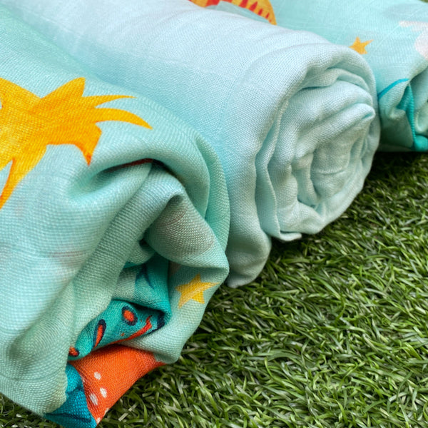 (70% Bamboo, 30% Cotton) Dinosaur Kingdom Swaddle 3pc Set