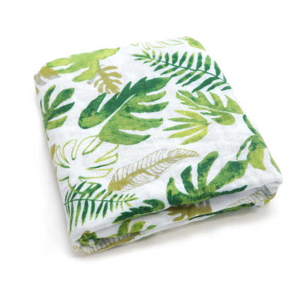 (70% Bamboo, 30% Organic Cotton) Green Fern Leaf Swaddle