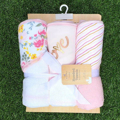 3pcs Hooded Bath Towel Set - Pink Floral