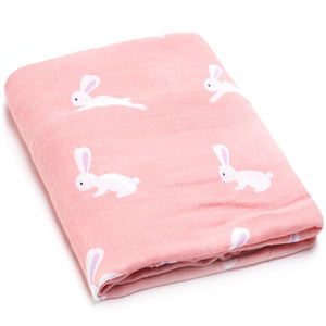 (70% Bamboo 30% Cotton) Pink Hopping Bunnies Swaddle