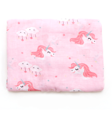 (100% Bamboo) Pink Unicorn Swaddle