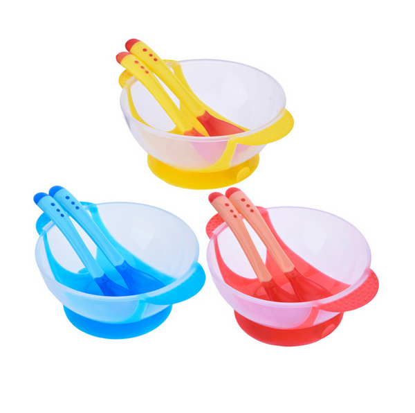 Baby-Safe Heat Indicating Silicone Fork, Spoon, Bowl Set