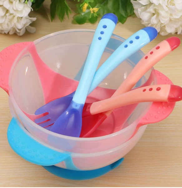 Baby-Safe Heat Indicating Silicone Fork, Spoon, Bowl Set