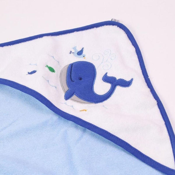 Organic Cotton Hooded Bath Towel and Washcloth Set - Blue Whale