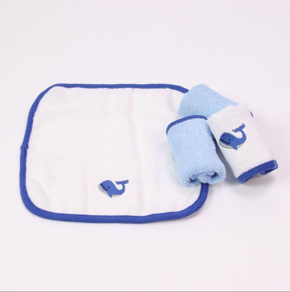 Organic Cotton Hooded Bath Towel and Washcloth Set - Blue Whale