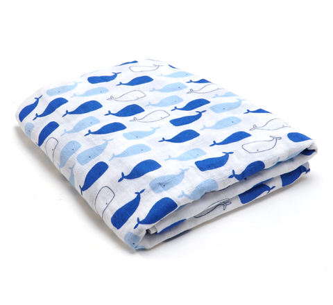 (70% Bamboo, 30% Organic Cotton) Big Blue Whale Swaddle