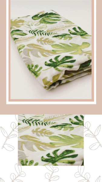 (70% Bamboo, 30% Organic Cotton) Green Fern Leaf Swaddle