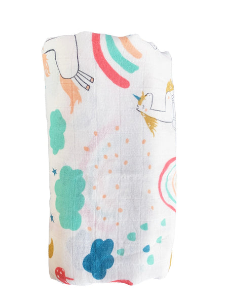 (70% Bamboo, 30% Organic Cotton) Unicorn Rainbow Swaddle