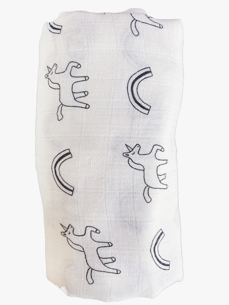 (70% Bamboo, 30% Organic Cotton) Classic Unicorn Rainbow Swaddle