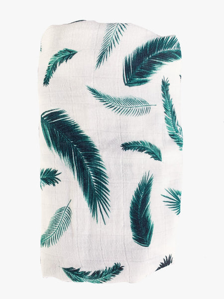 (70% Bamboo, 30% Organic Cotton) Emerald Feathers Swaddle