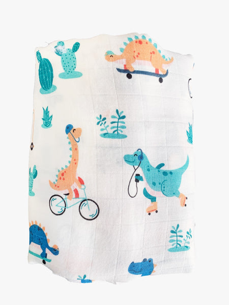 (70% Bamboo 30% Cotton) Dino-on-Wheels Swaddle