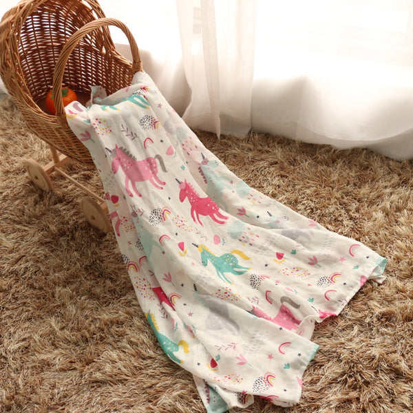 (70% Bamboo, 30% Cotton) Raining Colours on Unicorn Swaddle